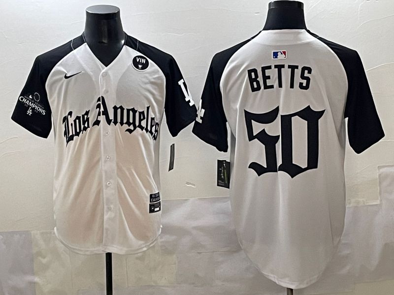 Men 2025 Los Angeles Dodgers #50 Betts White black Five generations Joint Name Nike MLB Jersey style 5268